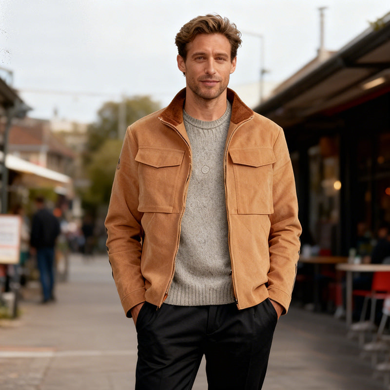 Herr Kort Jacka i Overshirt Look med Two Distinctive Lockfickor och Ståkrage