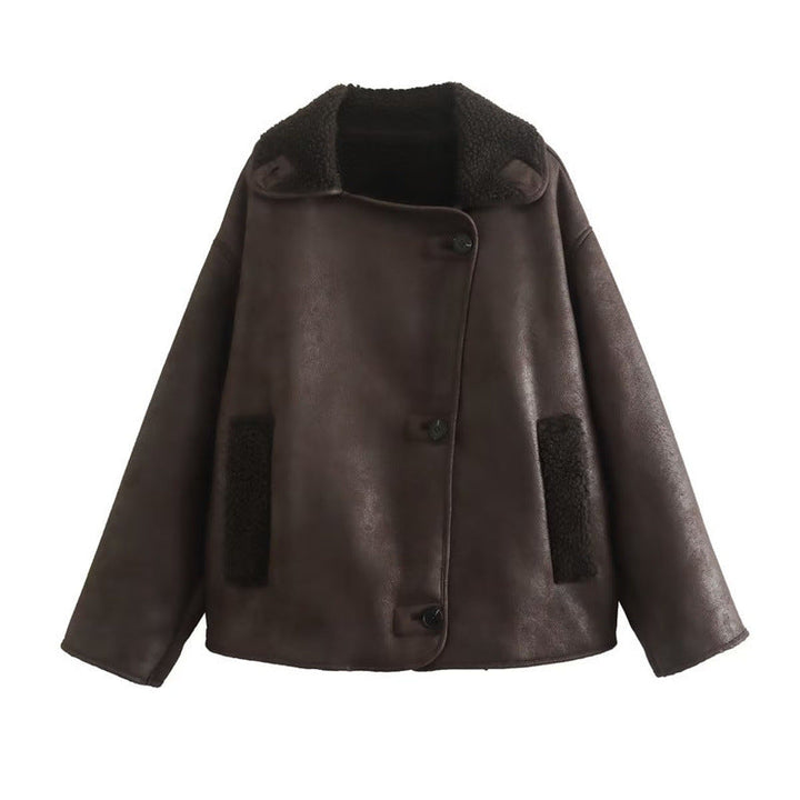 Dam kort jacka in oversize shearling look med slagkrage och fickor