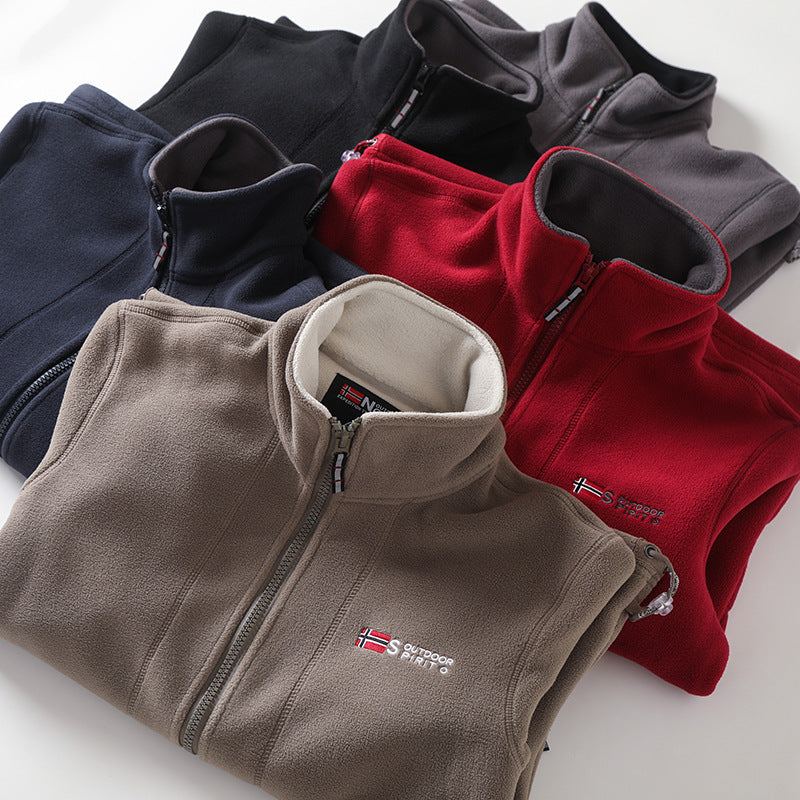 Herr Microfleece Quiltad Jacka med Stående Krage, Elastisk Muddar och Dold Sida Fickor