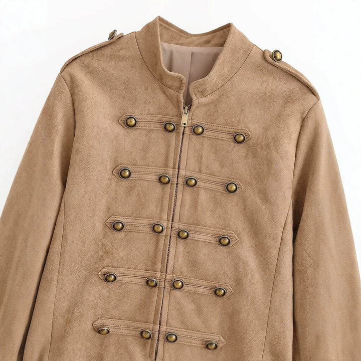 Dam Military Inspired Kort Jacka i Suede Look