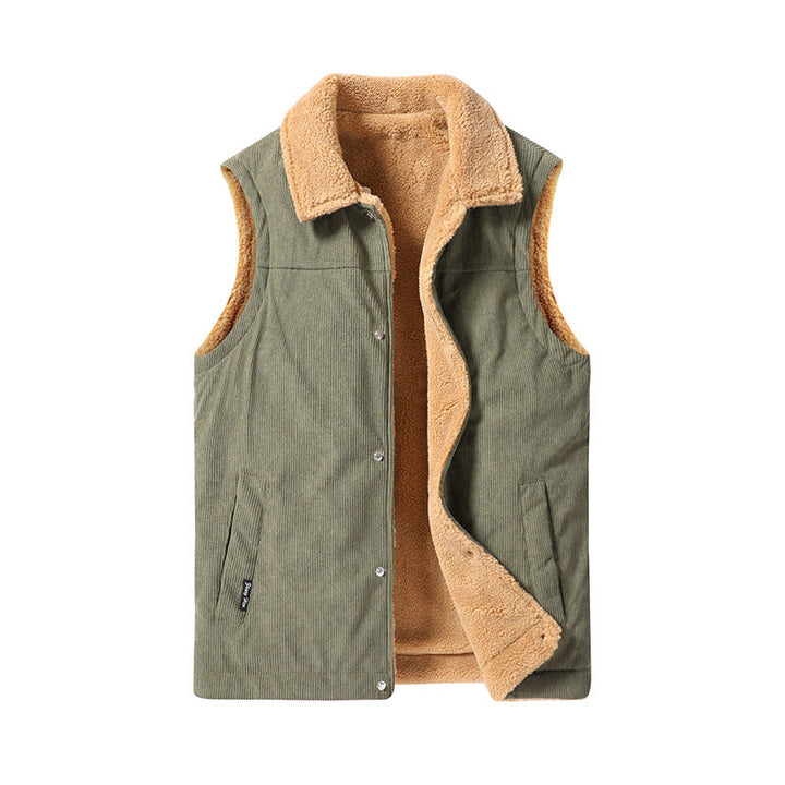 Herr Sleeveless Manchester Utility Väst med Teddyfoder och Snap Knapp Fram