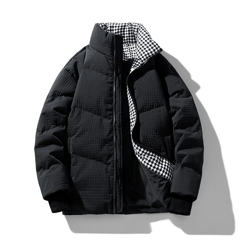 Herr Quiltad Wendbare Winterjacke med Ståkrage och Hahnentrittmuster-Futter