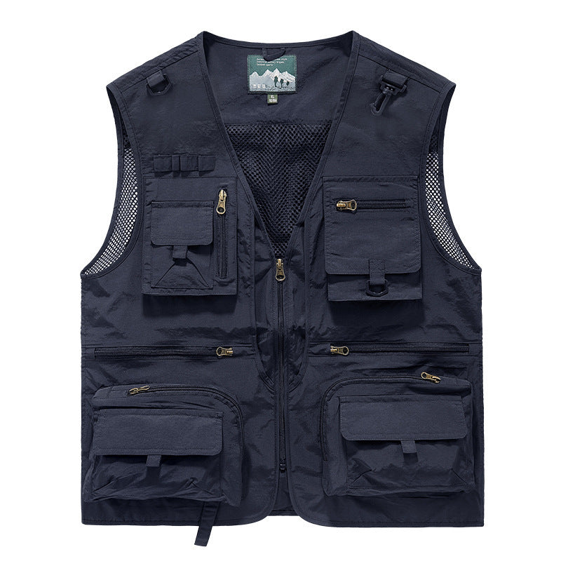 Unisex Multi-pocket utilityväst med Mesh Inserts och Front dragkedja
