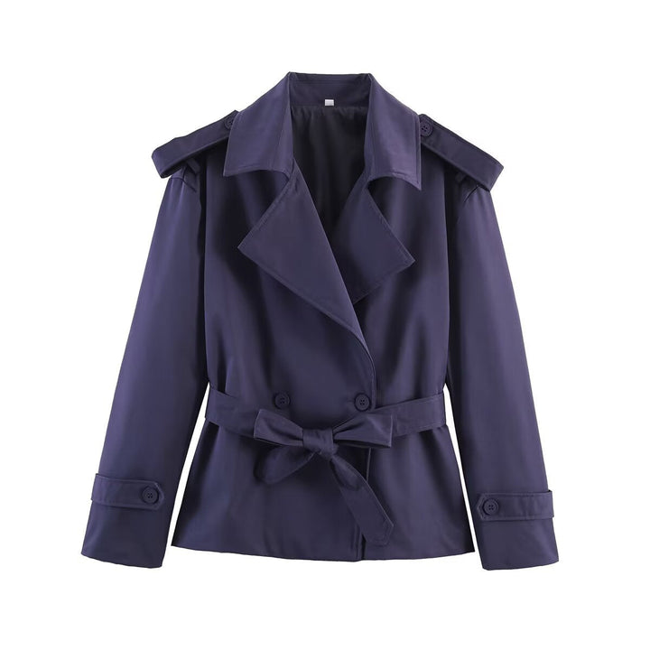 Dam skräddad kort trenchcoat med vid Lapels, bälte och Epaulettes