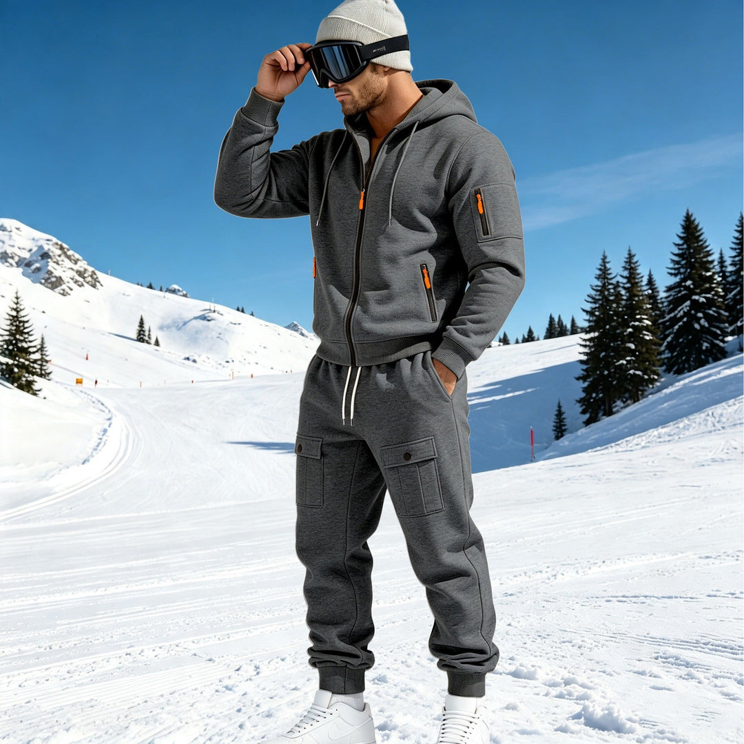 Herr Comfort Fleece Luvtröja med Dragkedja, Huva, och Utility Ärmficka