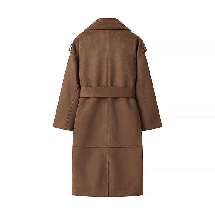Dam figursydd vegan trenchcoat med sjalkrage, tie bälte, och axel tabs