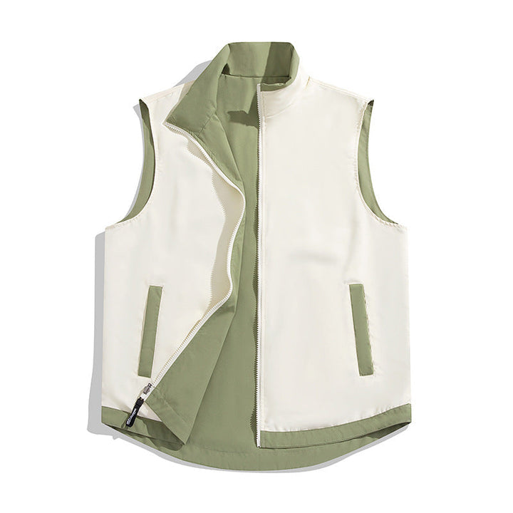 Unisex Reversible vadderad väst med hög krage, vindtät Outer lagerplagg och Contrasted innerfoder