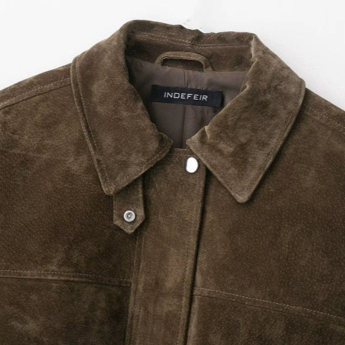 Dam 100+ Kort Velour Läder Blouson Jacka med Lock Fickor och Tryckknapp Knapp Stängning