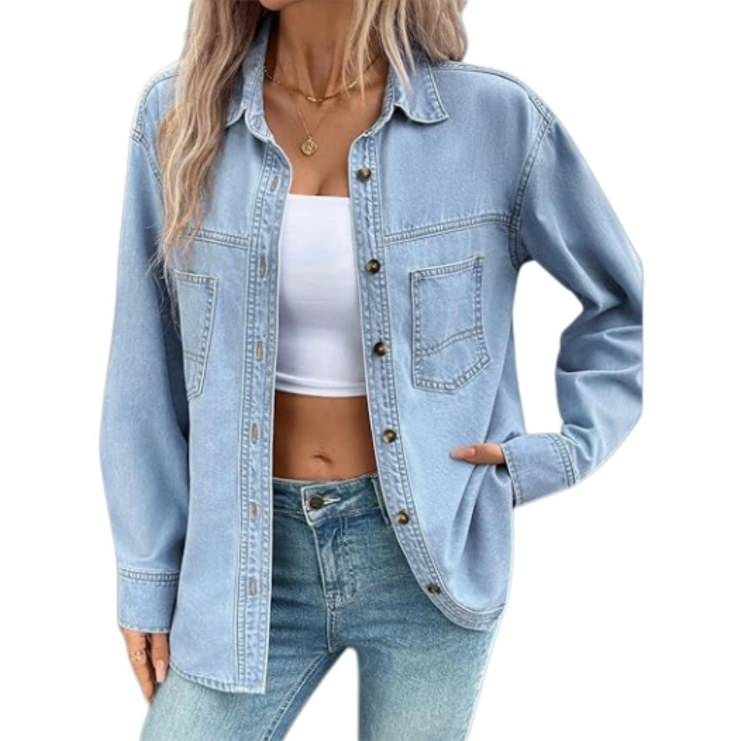 Dam oversize denim skjortjacka in Washed look med bröstfickor och hel knappslå