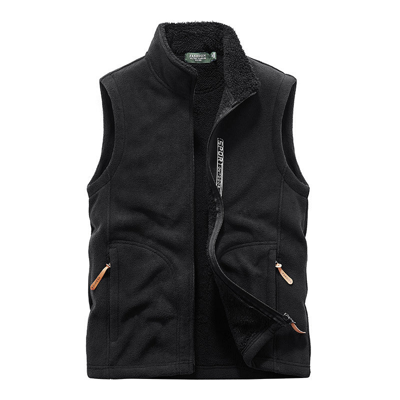 Herr Fleece Väst med Teddyfoder, Stående Krage och Zip Fickor