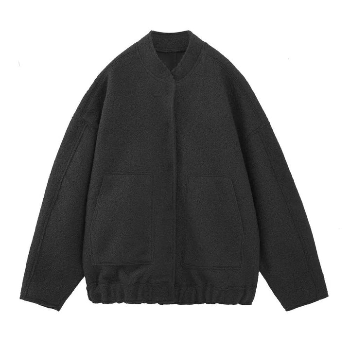 Dam 70+ Oversize Teddy-Fleecejacka med Stå Krage och Patch Fickor