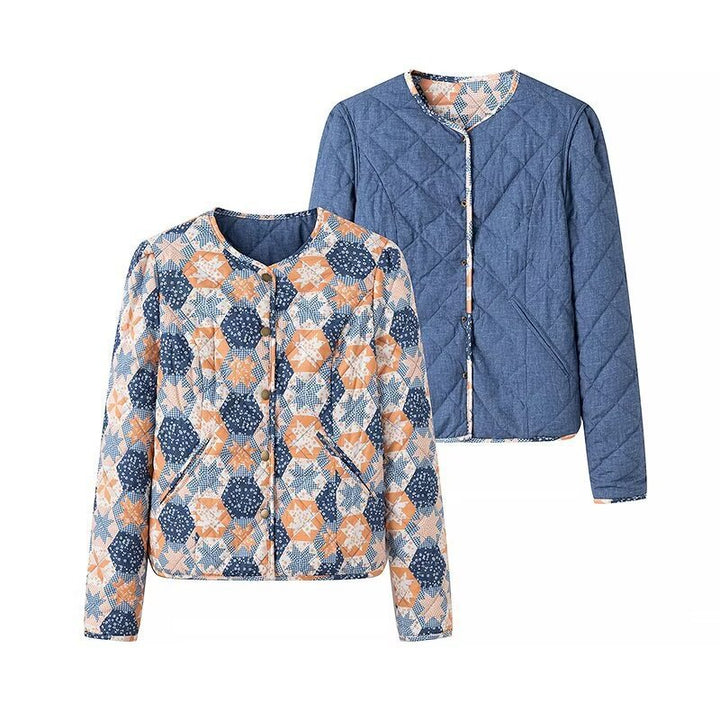 Dam lätt kviltad jacka med Patchwork blommig mönster och kort skärning