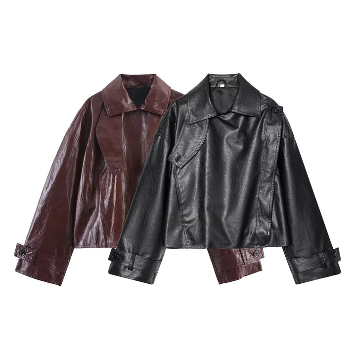 Dam cropped trenchcoat i oversized look tillverkad av vegan läder