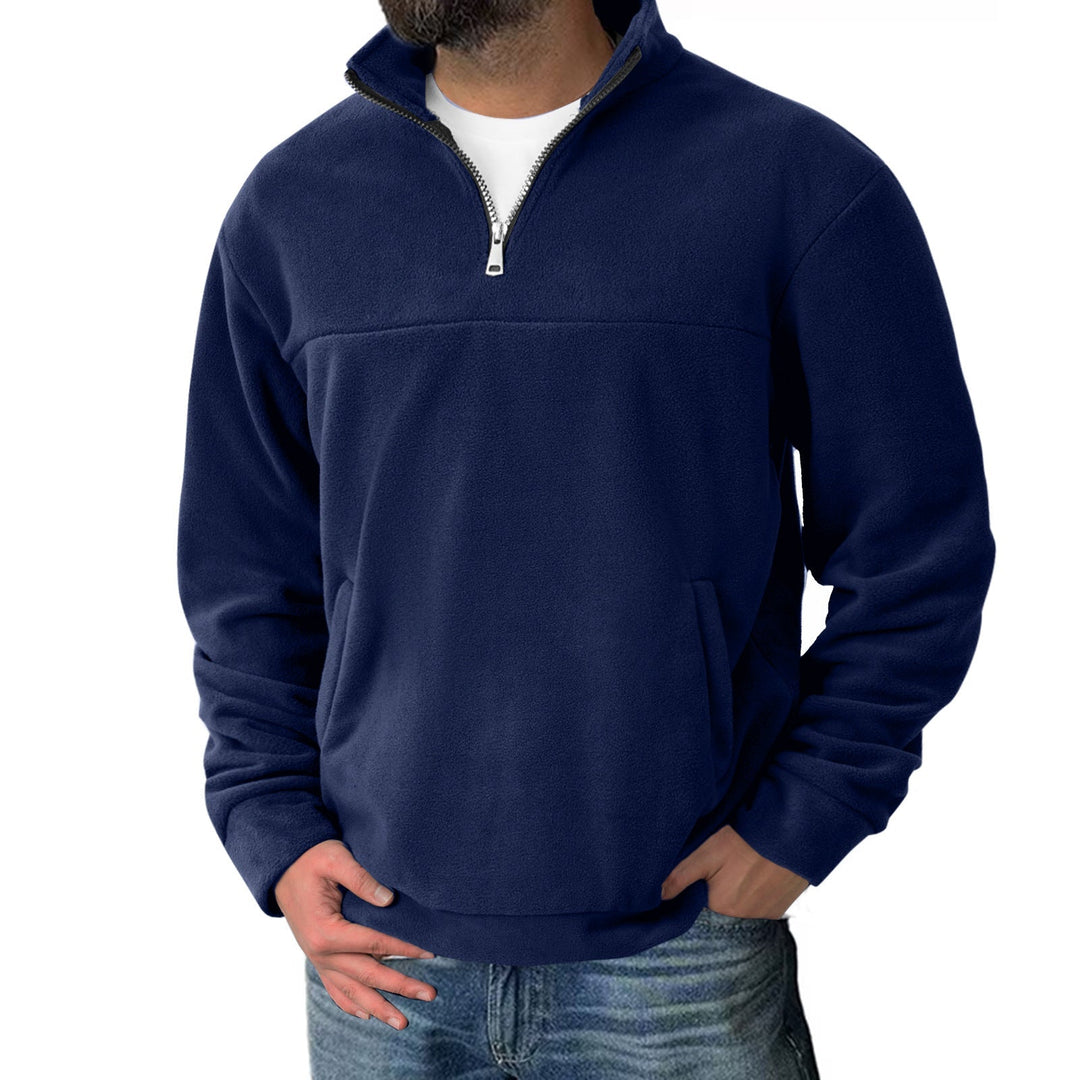 Herr Fleece Halv Dragkedja Pullover med Ståkrage och Känguruficka