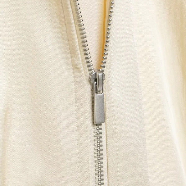 Dam Kort Satin Look Blouson Jacka med Balloon Ärmar och Ribbed Muddar