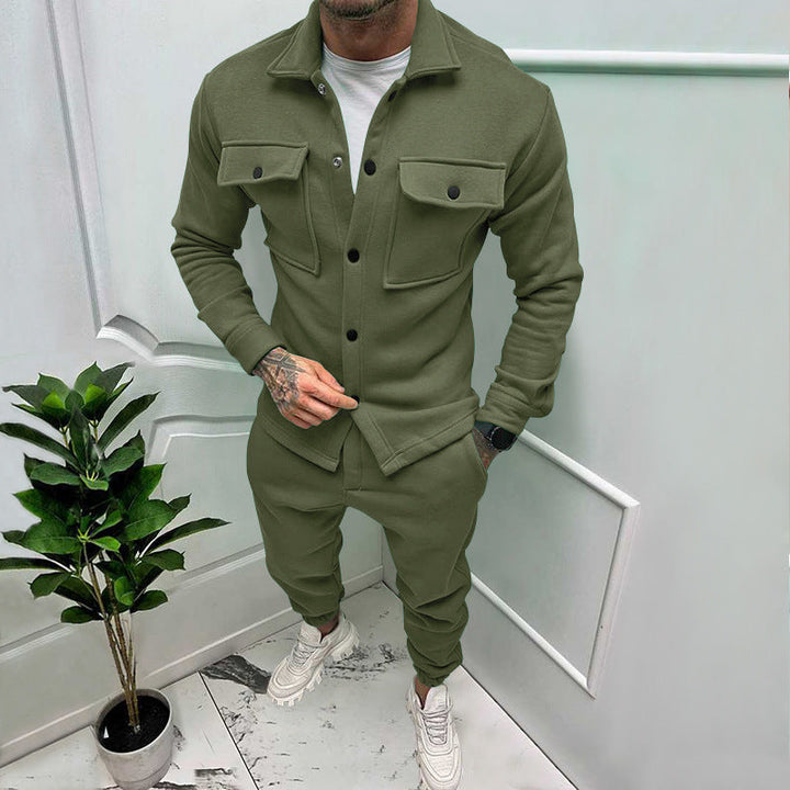Herr Nan Utilitarian Sweat Training Set med Overshirt, Bröst Flaps, och Tapered Jogger Byxor