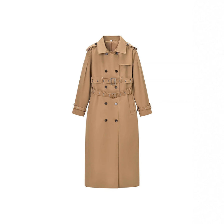 Dam longer figursydd trenchcoat med double bälte och sjalkrage