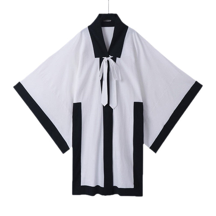 Unisex oversize Kimono-kofta med kontrast trim, knytband och utanpåfickor