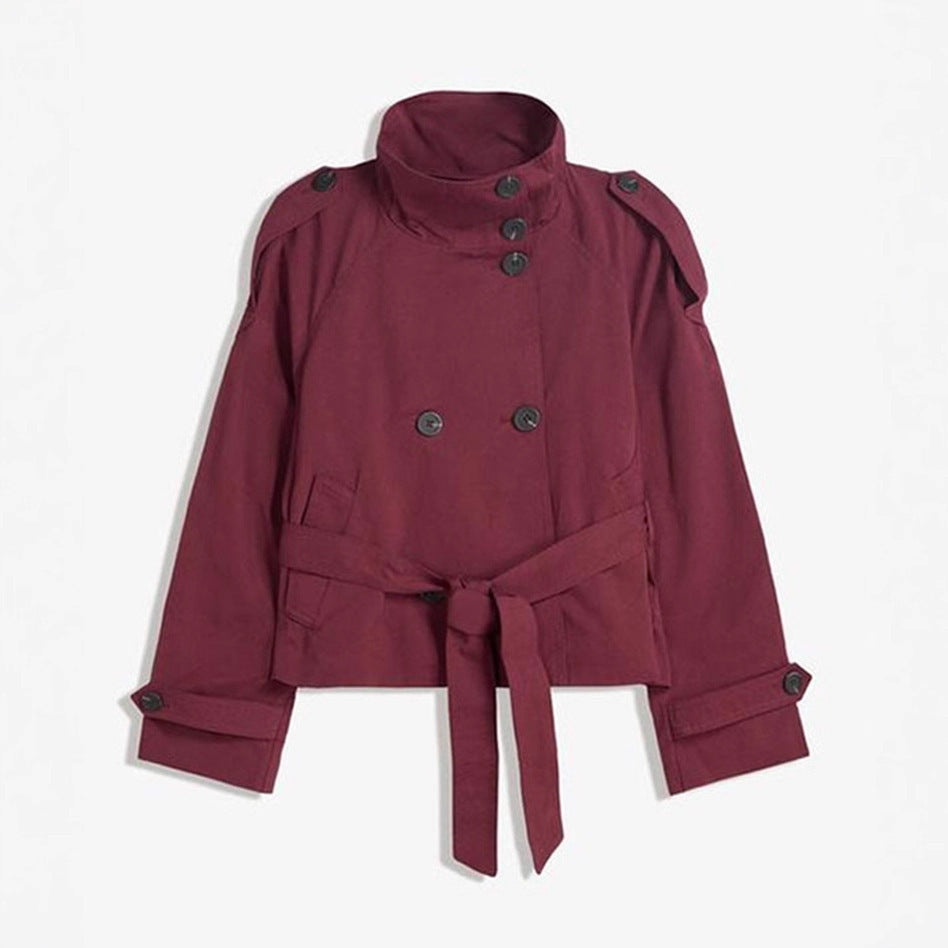 Dam kort skärning trench Cape med Removable ärmar, ståkrage och Double-Breasted