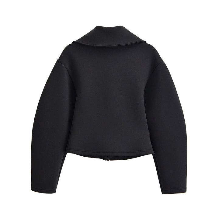 Dam Shaped Neoprene Jacka med Oversize Krage och Tailored Kort Silhuett