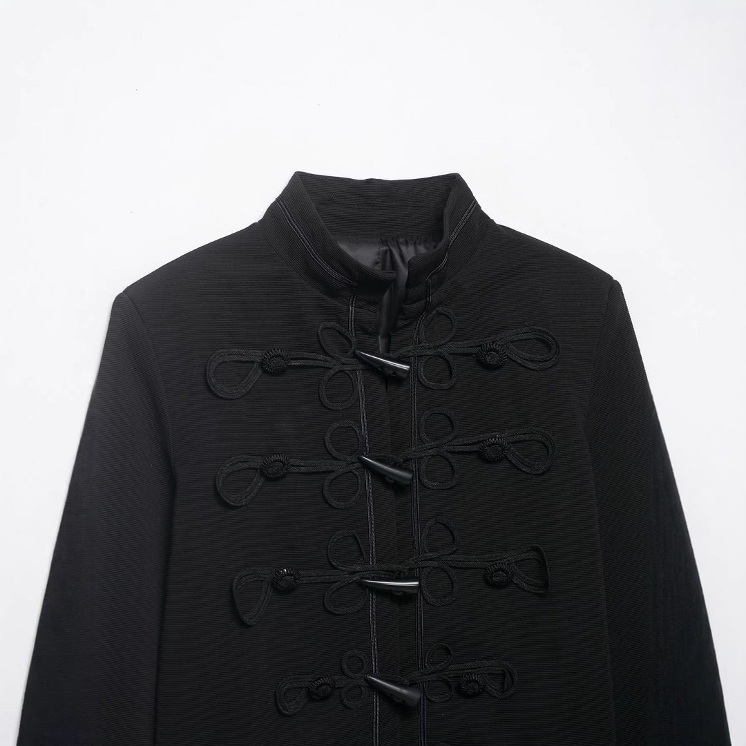 Dam Kort Jacka i Military Stil med Cord Frog Closures