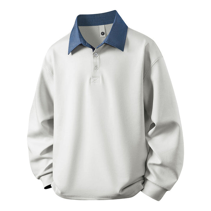 Herr Oversized College-Tröja med Contrasting Skjortkrage och Polo Place
