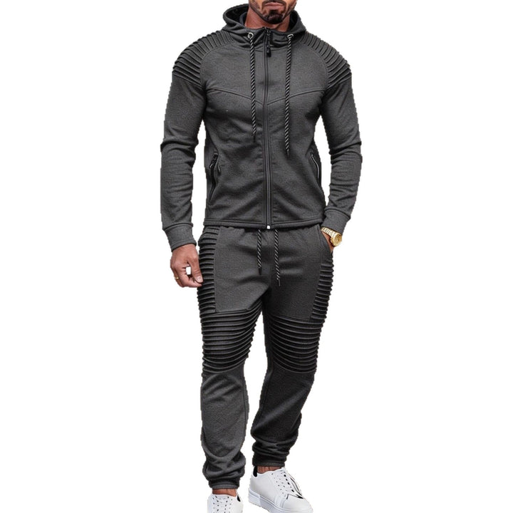 Herr Sportig Luvtröja Sweat Set med Ribbad Biker Panels