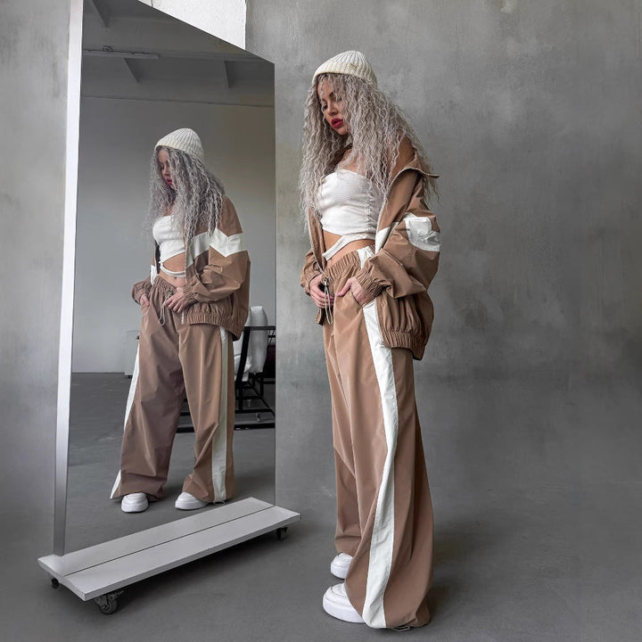 Dam lätt oversized vindjacka med kontrast panels, drawstring fåll, och elastiska muddar