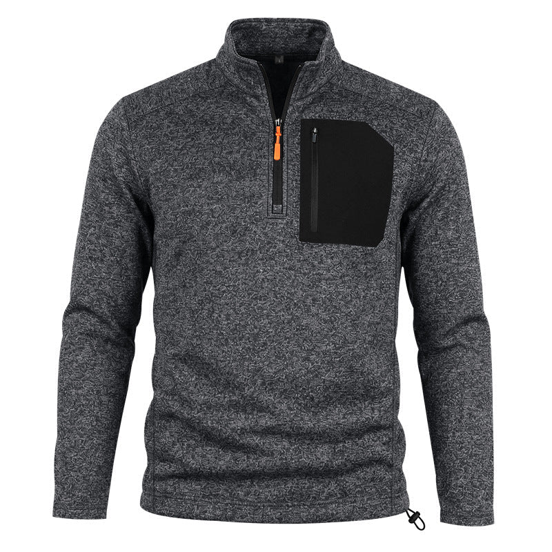 Herr Outdoor Fleece Pullover med Halv Dragkedja och Bröstficka