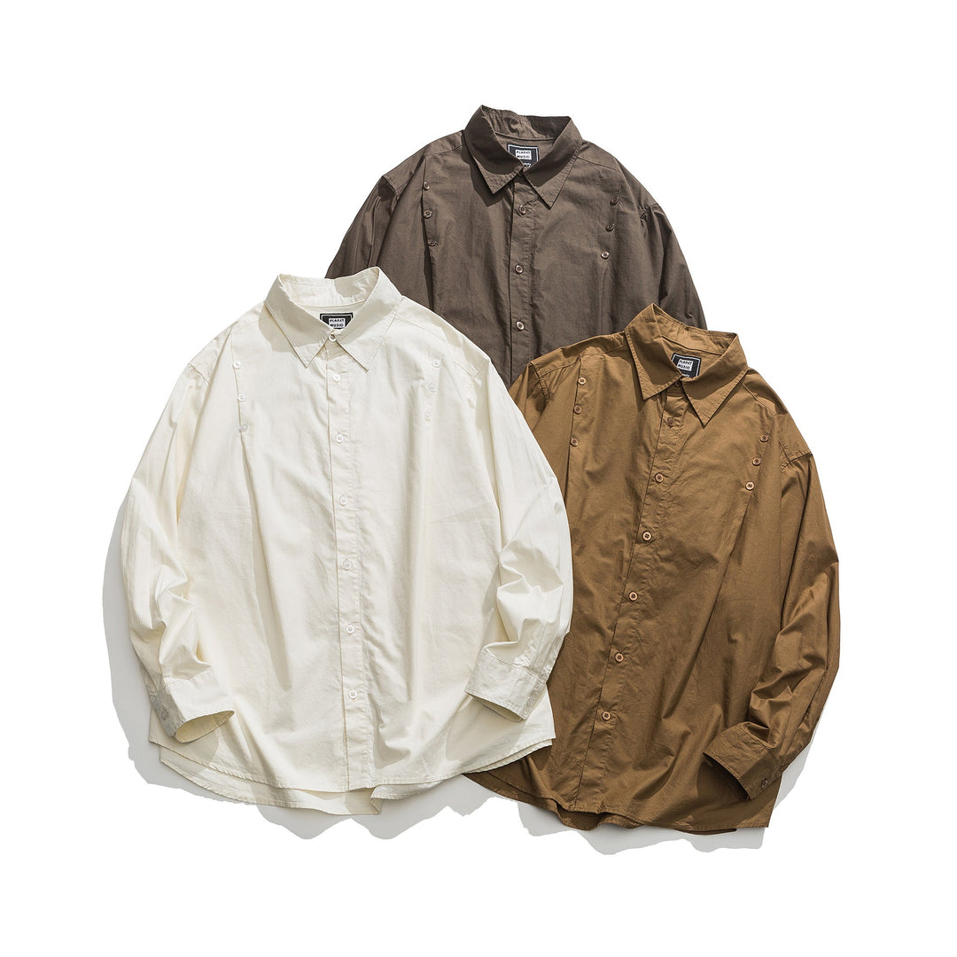 Unisex Oversized Skjorta Jacka med Side Decorative Knapp Rows och Rounded Fåll