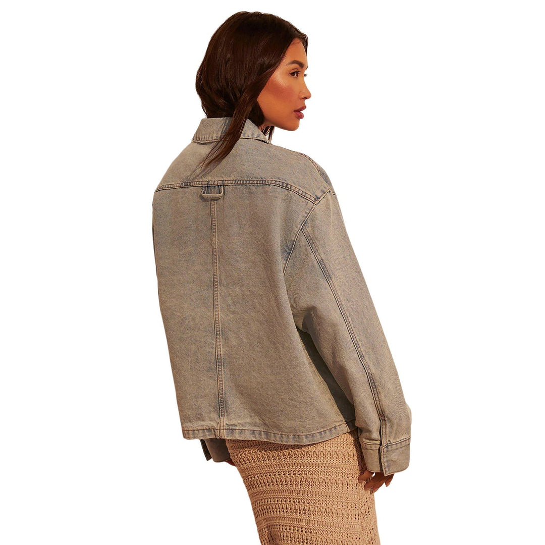 Dam oversize Utility denimjacka med stor Flap fickor och knapp-Down fram