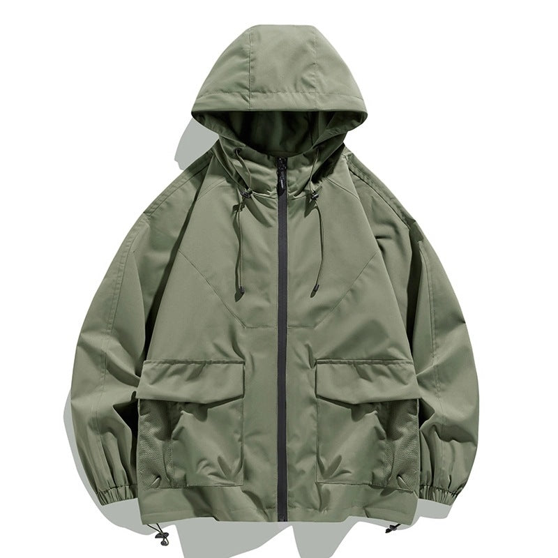 Herr Oversize Utility Softshelljacka med Huva, Patches och Justerbar Fåll