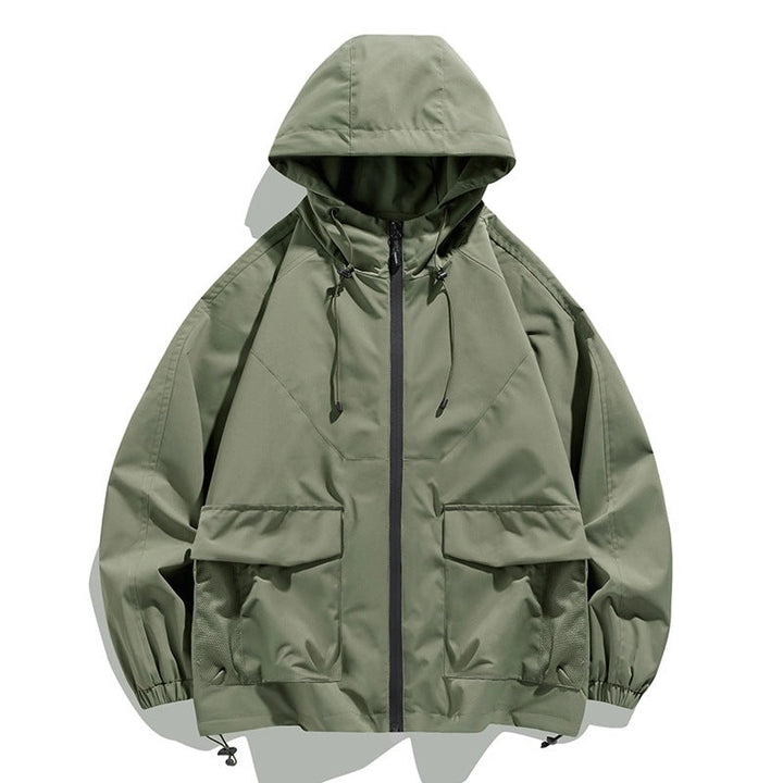 Herr Oversize Utility Softshelljacka med Huva, Patches och Justerbar Fåll