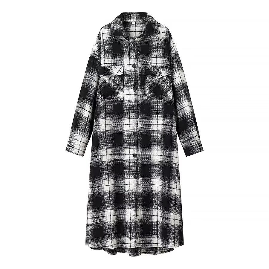 Dam lång modell rutig Overshirt med oversize skärning och Flap fickor