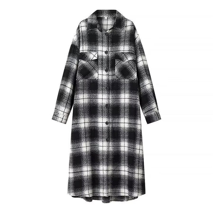 Dam lång modell rutig Overshirt med oversize skärning och Flap fickor