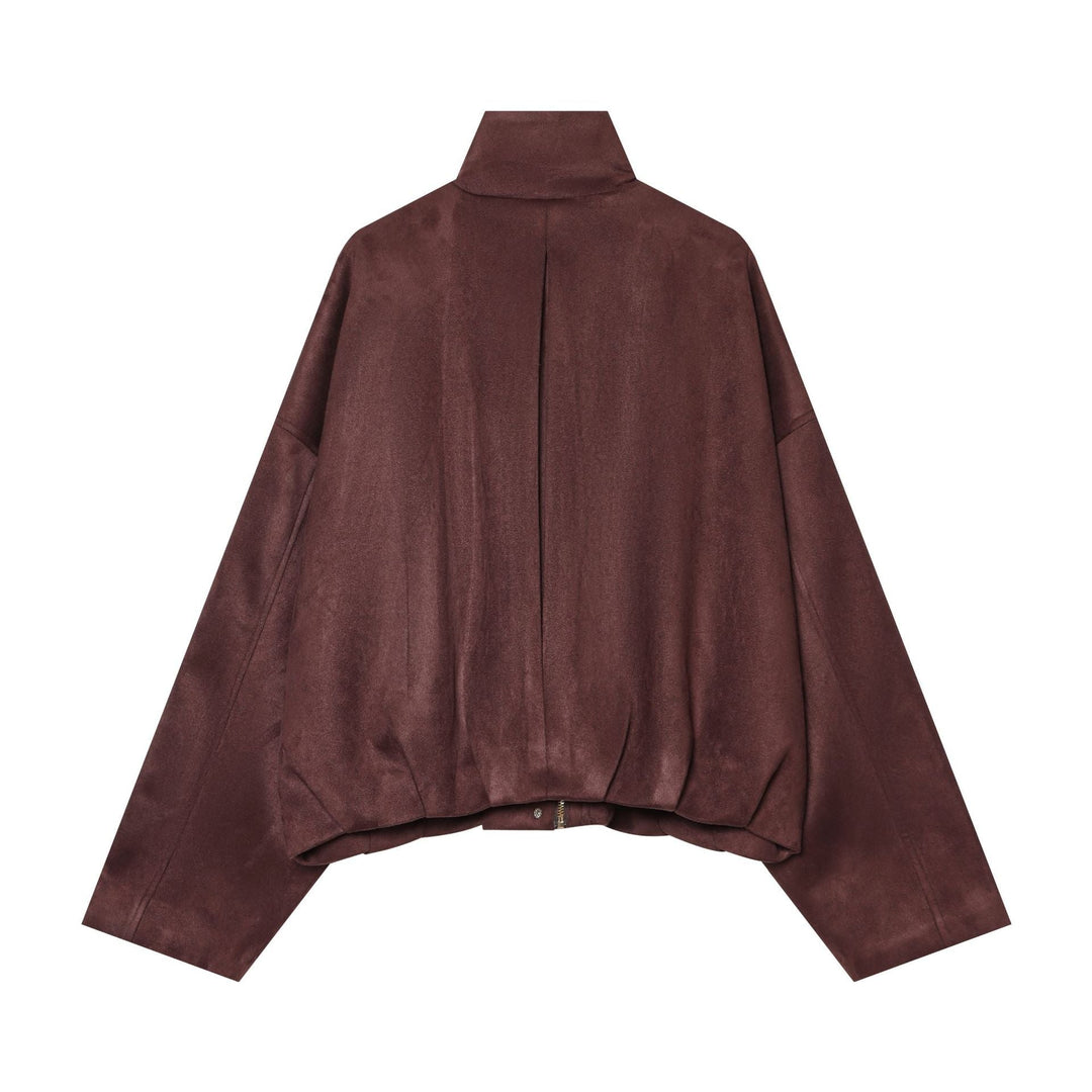 Dam kort velour blouson med ståkrage, axel piping och flapped fickor
