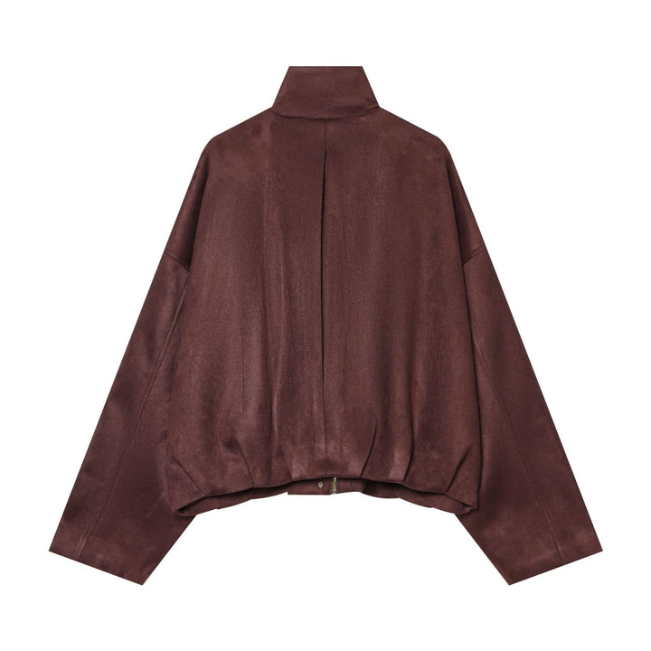 Dam kort velour blouson med ståkrage, axel piping och flapped fickor