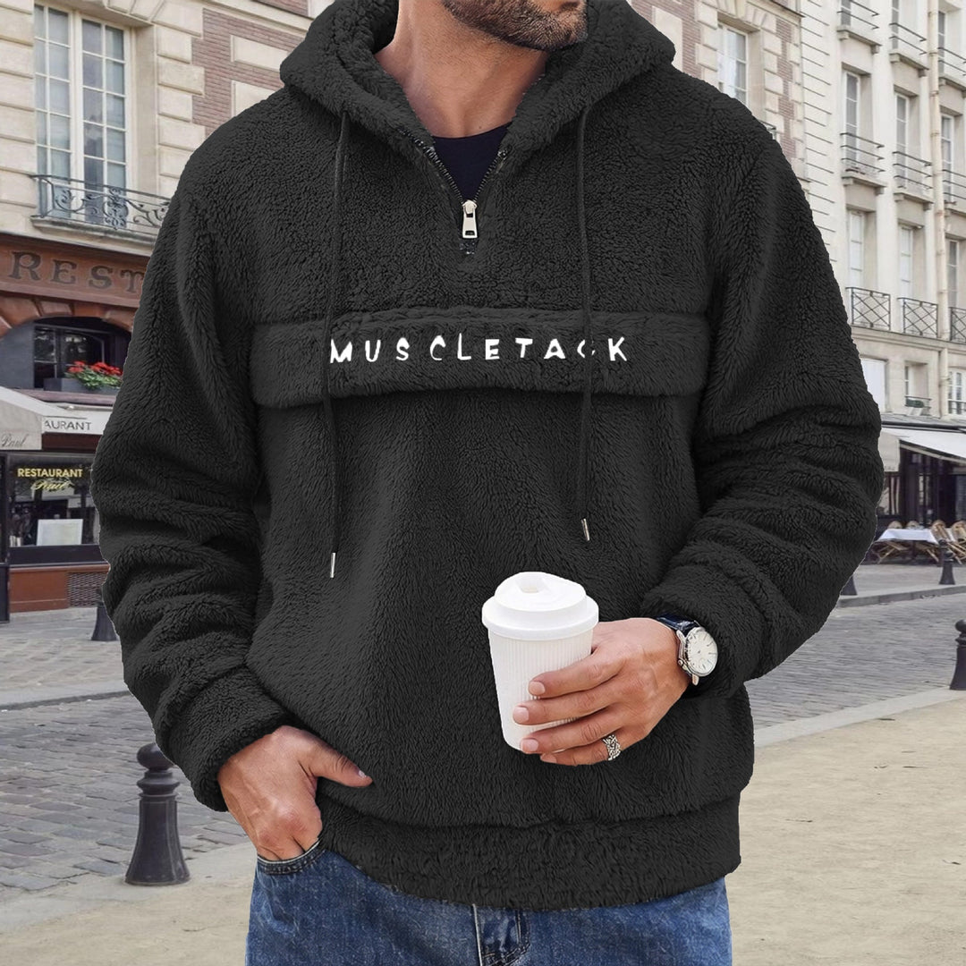 Herr Nano Teddy Fleece Luvtröja med Halv Dragkedja, Känguruficka och Mjuk Foder