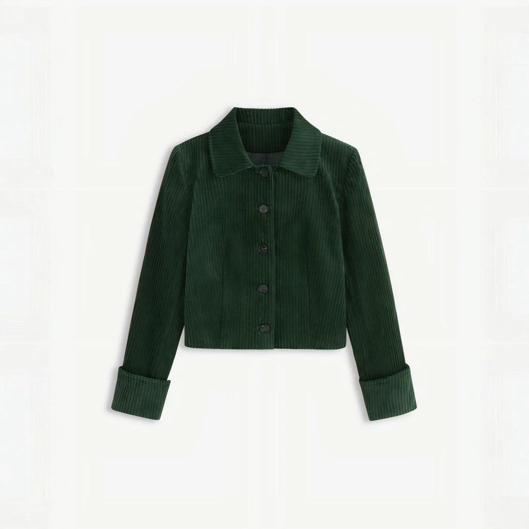 Dam Pleated kort jacka med skjortkrage och Turned-up Cuffs