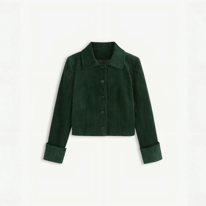 Dam Pleated kort jacka med skjortkrage och Turned-up Cuffs