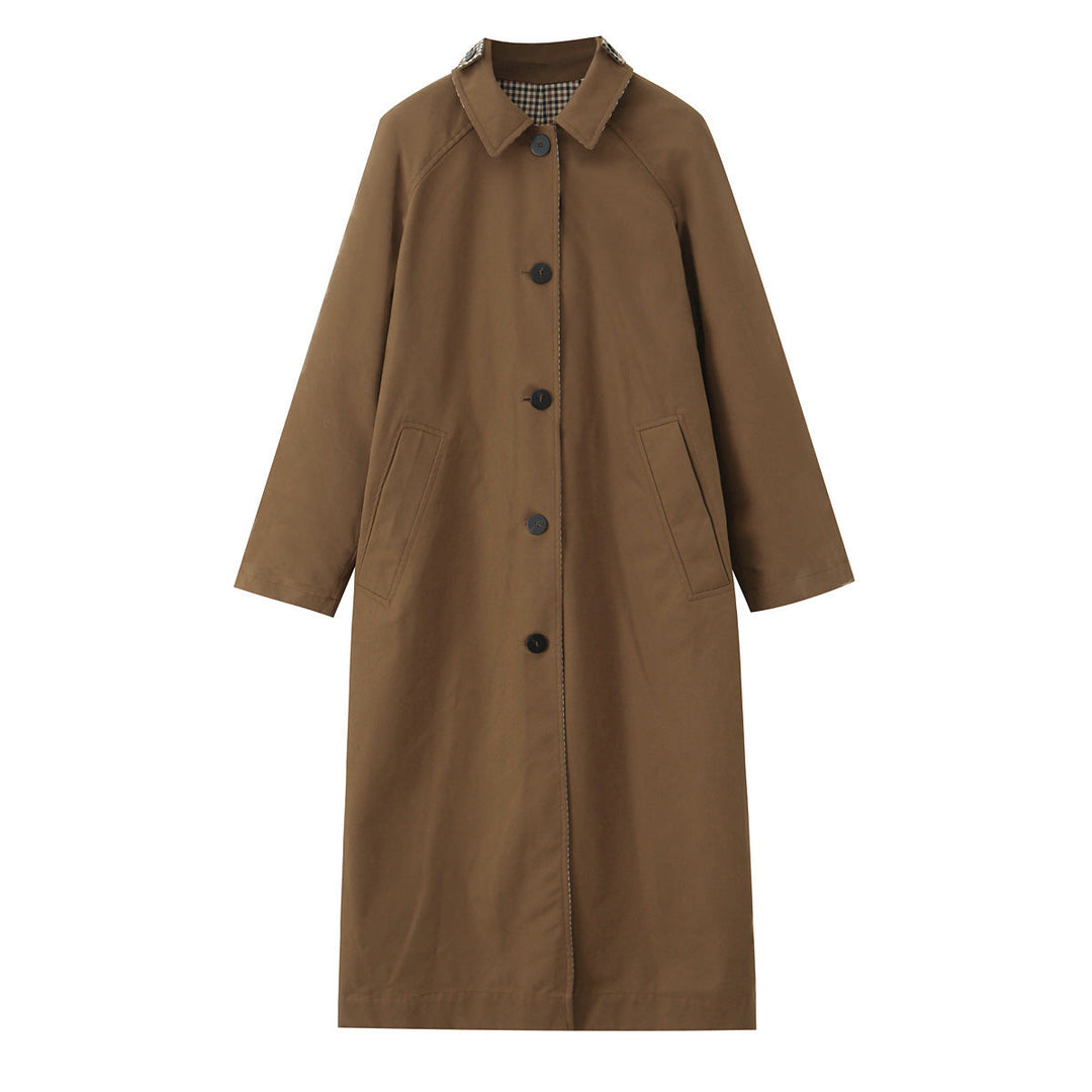 Dam Longer Minimalistisk Trenchcoat med Rutig Foder