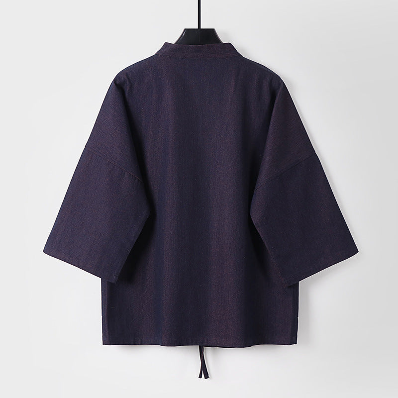 Unisex lätt denim Kimono jacka med kontrast foder och knytband