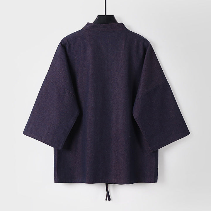 Unisex lätt denim Kimono jacka med kontrast foder och knytband
