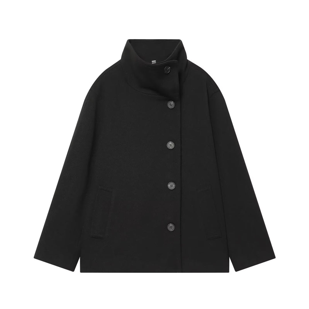 Dam Kort Oversize Kappa i Boxig Skärning med Hög Stå Krage