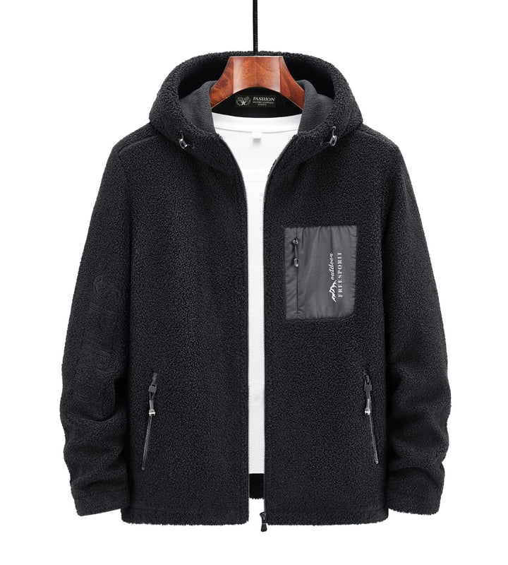 Herr Sherpa-Fleece med Dragkedja Luvtröja med Dragkedja och Bröstficka