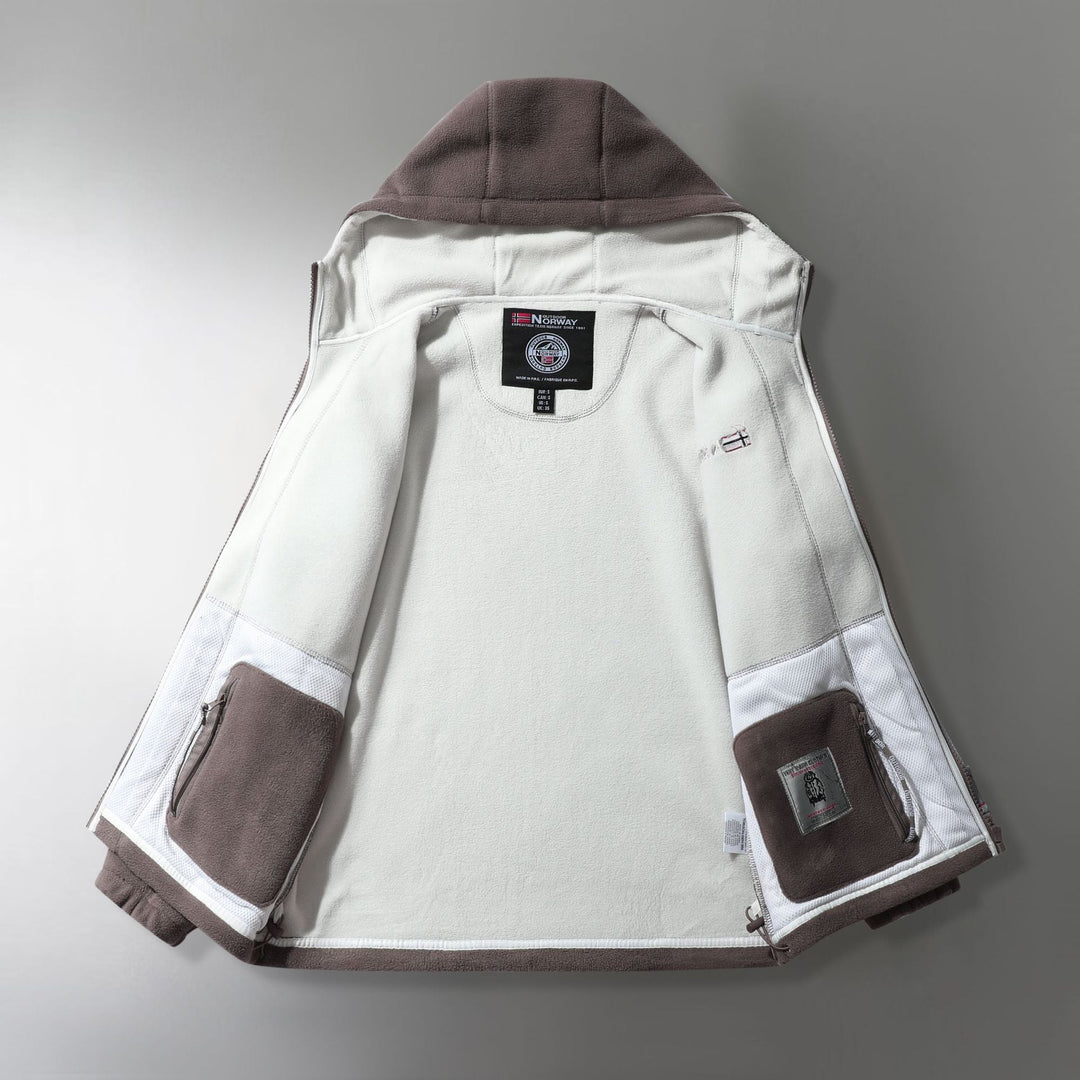 Herr Microfleece Utomhus Jacka med Huva, Wind-Resistant Structure och Logo Patch