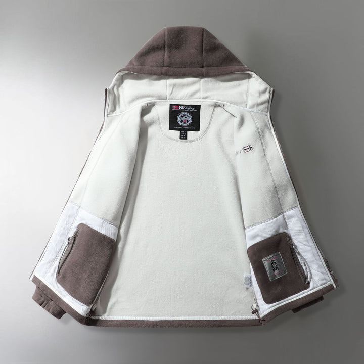 Herr Microfleece Utomhus Jacka med Huva, Wind-Resistant Structure och Logo Patch