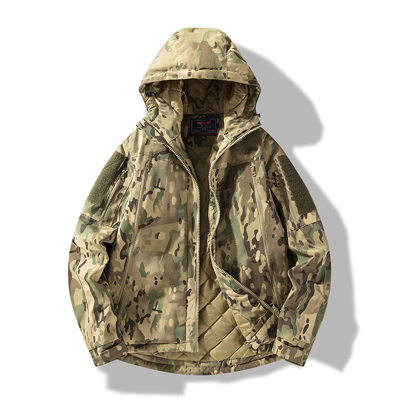 Herr Quiltad Tactical Vinter Jacka med Huva och Vattenavvisande Yttre Material