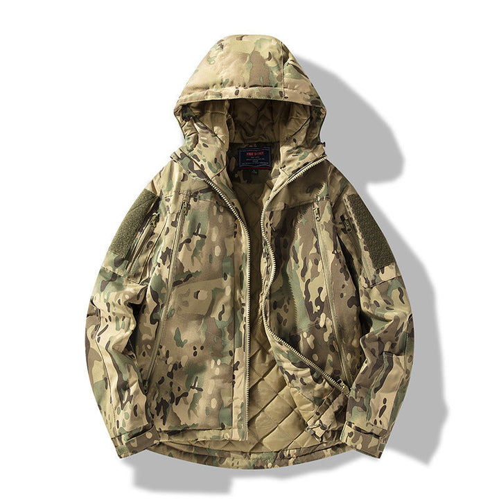 Herr Quiltad Tactical Vinter Jacka med Huva och Vattenavvisande Yttre Material