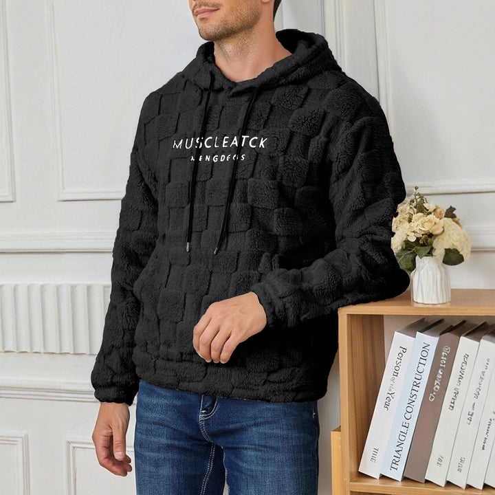 Herr Fluffy Sherpa Luvtröja med Square Quilting Mönster, Känguruficka och Adjustable Huva